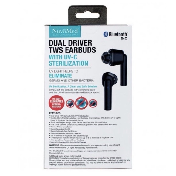 NuvoMed DualDriver True Wireless Bluetooth Earbuds Microphone UV - Picture 5 of 5